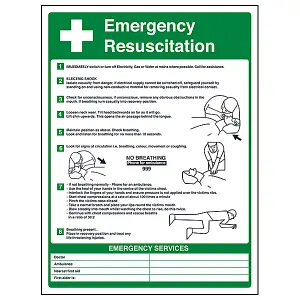 Emergency Resuscitation First Aid Sign - Adhesive Vinyl 200x300mm (x3)