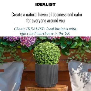 IDEALIST 30cm Round Planter with Drainage Holes, Ribbed Black Reinforced Stone Cylinder Outdoor Plant Pot D30 H30 cm, 16L