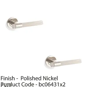 2 PACK - SOLID BRASS Knurled Door Handle Set - Polished Nickel Bar Lever Round Rose