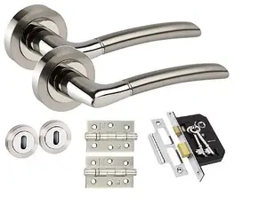 Golden Grace Indiana Style Chrome Door Handles on Rose Dual Finish  with Ball Bearing Hinges and 64mm Lock Set (Key Lock Set)