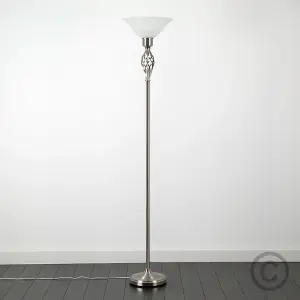 ValueLights Memphis Traditional Style Satin Nickel Barley Twist Floor Lamp with Frosted Shade