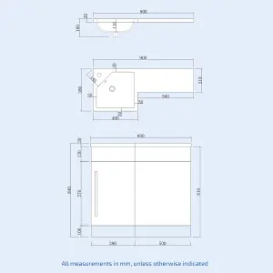 Nes Home Raven Left Hand 900mm Vanity Basin Unit, WC Unit & Elora Back to Wall Toilet White