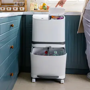 48 L White Home Kitchen Rubbish Dustbin Recycling Bin Double Layer Pedal Rubbish Trash with Inner Buckets