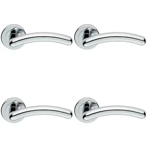 4 PACK - PAIR Arched Round Bar Door Handle on Concealed Fix Round Rose Polished Chrome