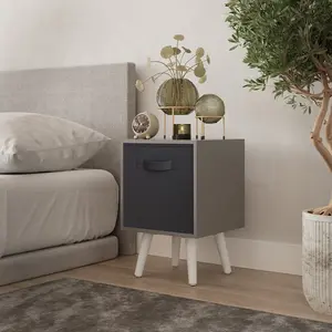 URBNLIVING 50cm Height Black 1-Drawer Cube Grey Shelving Unit with Scandinavian White Legs