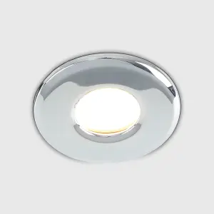 ValueLights Downlight IP65 Chrome Ceiling Light Fitting Single Pack With Warm White Bulbs