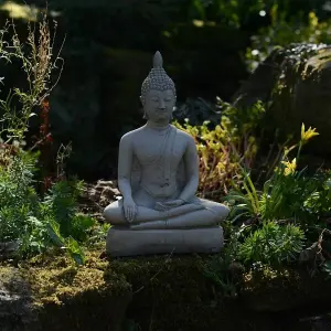 Medium Stone Cast Buddha Statue with Traditional Hat