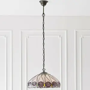 Tiffany Glass Hanging Ceiling Pendant Light Bronze & Round Rose Shade i00125