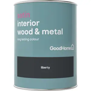 GoodHome Liberty black Satin Metal & wood paint, 750ml