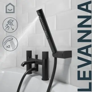 GoodHome Levanna Matt Black Deck-mounted Bath mixer tap with shower kit