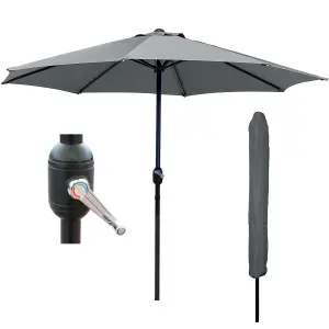 GlamHaus Garden Parasol Table Umbrella 2.7M Crank Handle, UV40 Protection, Includes Protection Cover, Robust Steel - Dark Grey