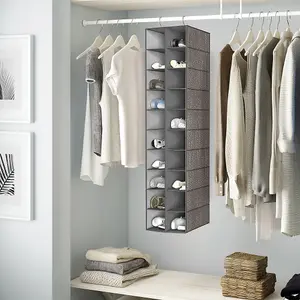 Grey 10-Tier 20 Compartments Non-Woven Hanging Shoe Storage Organiser for Wardrobe Shoe Rack