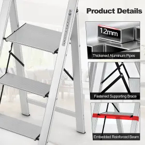 Costway Portable 3-Step Ladder Aluminum Folding Step Stool w/ Non-Slip Pedal & Footpads