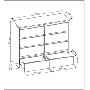 Helen 8 Drawer 120Cm W Double Drawers Black