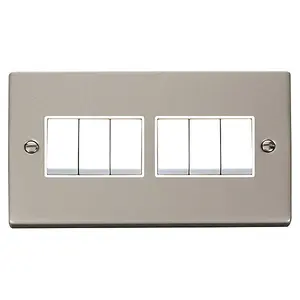 Pearl Nickel 10A 6 Gang 2 Way Light Switch - White Trim - SE Home