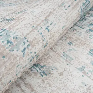 Washable Non-Slip Pastel Blue Abstract Area Rug 120cm x 170cm