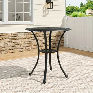 Black Round 60cm Dia Cast Aluminum Patio Outdoor Garden Dining Table with Parasol Hole