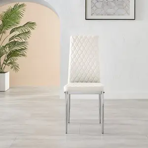 Set of 6 Milan White High Back Soft Touch Diamond Pattern Faux Leather Chromed Metal Leg Dining Chairs