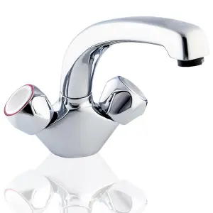 Deva Profile DCM104 Mono Kitchen Sink Mixer Tap With Chrome Swivel Spout - Deck Mount Dual Flow Round Hot & Cold Silver Taps