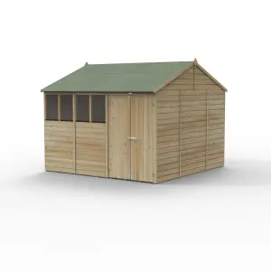 Forest Garden Beckwood 10x10 ft Reverse apex Natural timber Wooden 2 door Shed with floor & 4 windows (Base included)