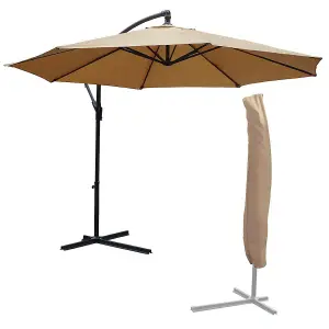 KCT Garden Parasol 3m Large Mocha Cantilever with Protective Cover