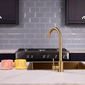 Flode Lillehammer Single Lever Kitchen Sink Mixer Tap with Swivel Spout Brushed Brass Finish