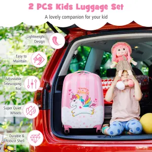 Costway 2 Pcs 12" 16" Kids Suitcase Set w/ Backpack & Luggage for School & Travel Lightweight ABS