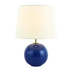 Traditional Classic Round Ceramic Table Lamp Base in Midnight Blue Gloss Finish