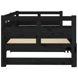 Berkfield Pull-out Day Bed Black Solid Wood Pine 2x(90x190) cm