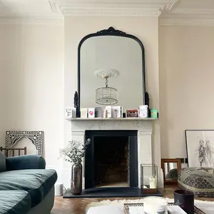 Melody Maison Large Arch Black Ornate Overmantle Mirror - 152cm x 128cm