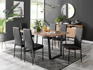 Kylo Brown Wood Effect Dining Table & 6 Black Milan Black Leg Chairs