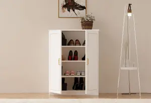 MARIE Gold White Shoe Cabinet With 2 Doors