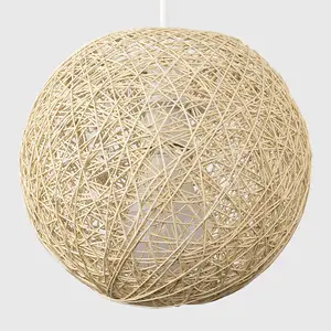 ValueLights Bjorn Modern Small Cream Lattice Wicker Rattan Globe Ball Style Ceiling Pendant Light Lampshade