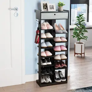 Costway Freestanding Shoe Rack Wooden Storage Shelf with Drawer