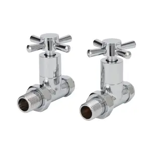 GoodHome Gloss chrome effect Straight Manual Radiator valve & lockshield (Dia)15mm, Pack of 2