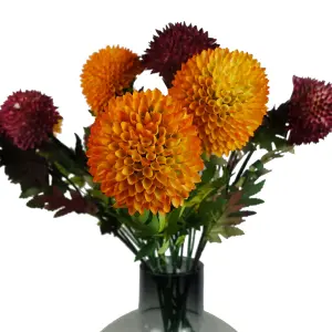 Pack of 6 x 70cm Large Ball Dahlia Artificial Flower Stem Yellow