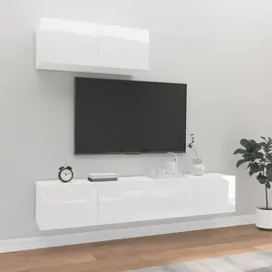 Berkfield 3 Piece TV Cabinet Set High Gloss White Engineered Wood