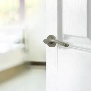 Zena Door Handle Modern Design Satin Nickel Lever on Rose Internal + Latch & Hinges