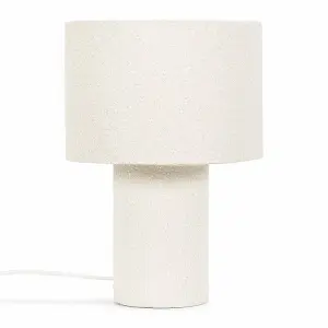 ValueLights Ash Natural Cream Boucle Bedside Table Lamp with a Drum Lampshade - Bulb Included