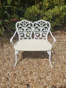 Cast Aluminium Love Seat Bench - White