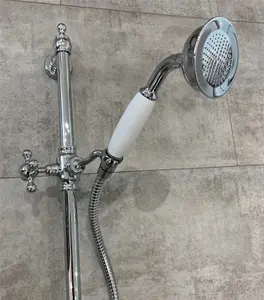 Large Traditional Victorian Shower Head Handset Bath Mixer Ceramic Handle Chrome