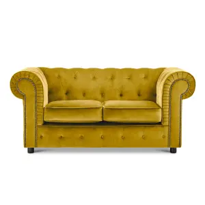 Ashbourne Chesterfield Tumeric Velvet Fabric Sofa Suite 3 Seater and 2 Seater Studded Design