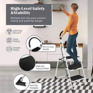 Costway Portable 4-Step Ladder Heavy Duty Safety Anti-Slip Steel Ladder With Handgrip