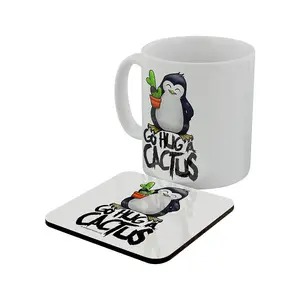 Psycho Penguin Go Hug A Cactus Mug & Coaster Set White (One Size)