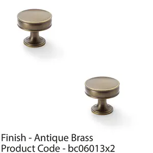 2 PACK - Round Fluted Door Knob - 38mm Diameter Antique Brass Retro Cupboard Pull Handle