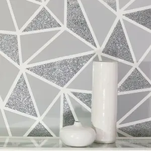 Arthouse Sequin Fragments Silver & Grey Wallpaper