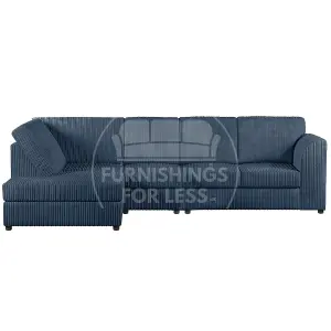 Luxor Navy Blue Jumbo Cord Large 5 Seater Corner Sofa Long Left Hand Facing - Full Back