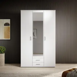 Chic KARL 3-Door Hinged Wardrobe with Mirror W1200mm H1960mm D535mm - White Matt, Ample Storage, Contemporary Design