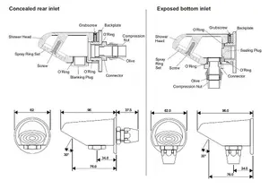 Bristan Commercial Anti Vandal Chrome Fixed Shower Head Concealed Recessed - Gym