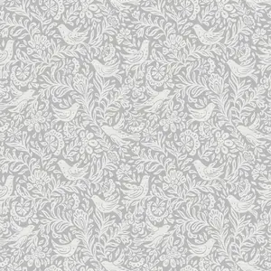 Rasch Grey Birds & leaves Embossed Wallpaper